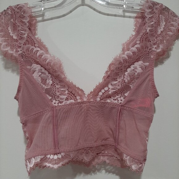 boho lace cap sleeve corset sheer back long line bralette top - Picture 3 of 12